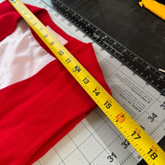 Vintage 90s Red Longline Vest Tailored Covered Buttons S/M Power Dressing - Picture 11 of 13